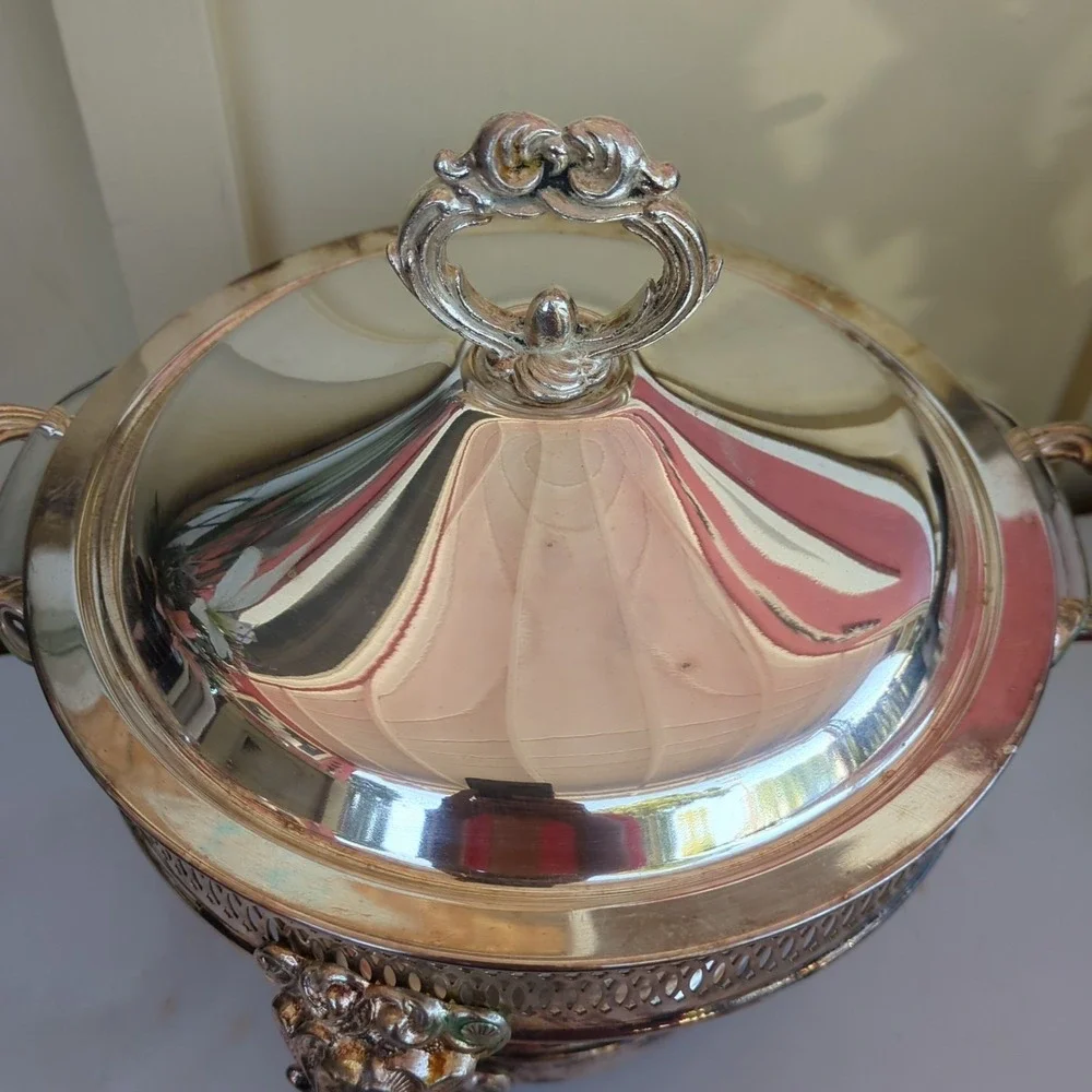Vintage Silver Plated Leonard Food Warmer w/ Lid, Glass Bowl Insert #5516